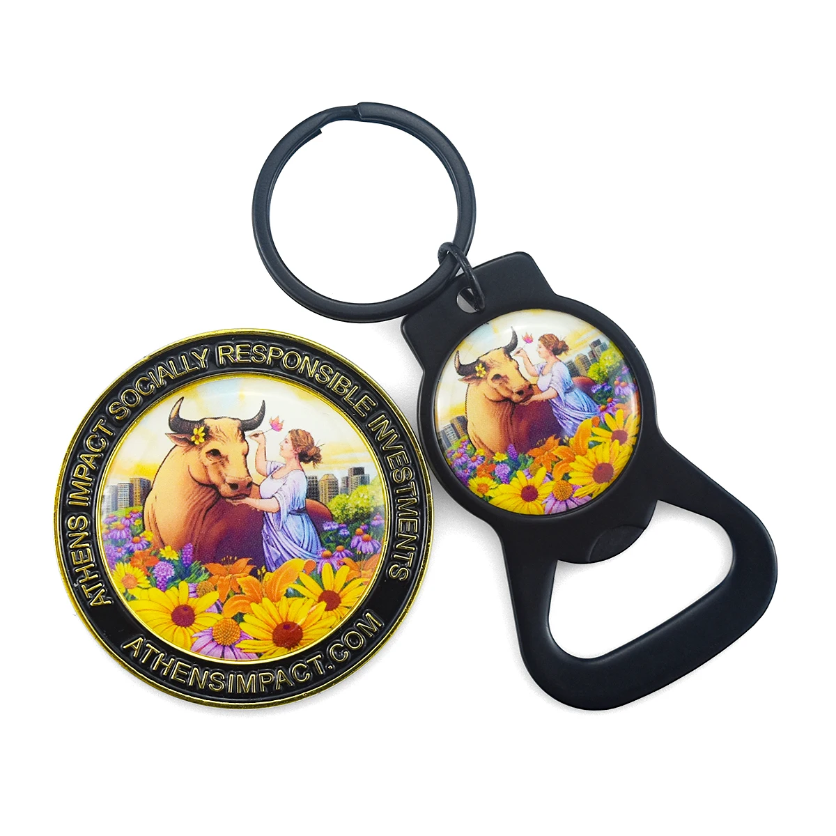 Fast delivery Free mold fee of Bottle opener Black finish Double Function  Printing Sticker Challenge Coin Souvenir Coin