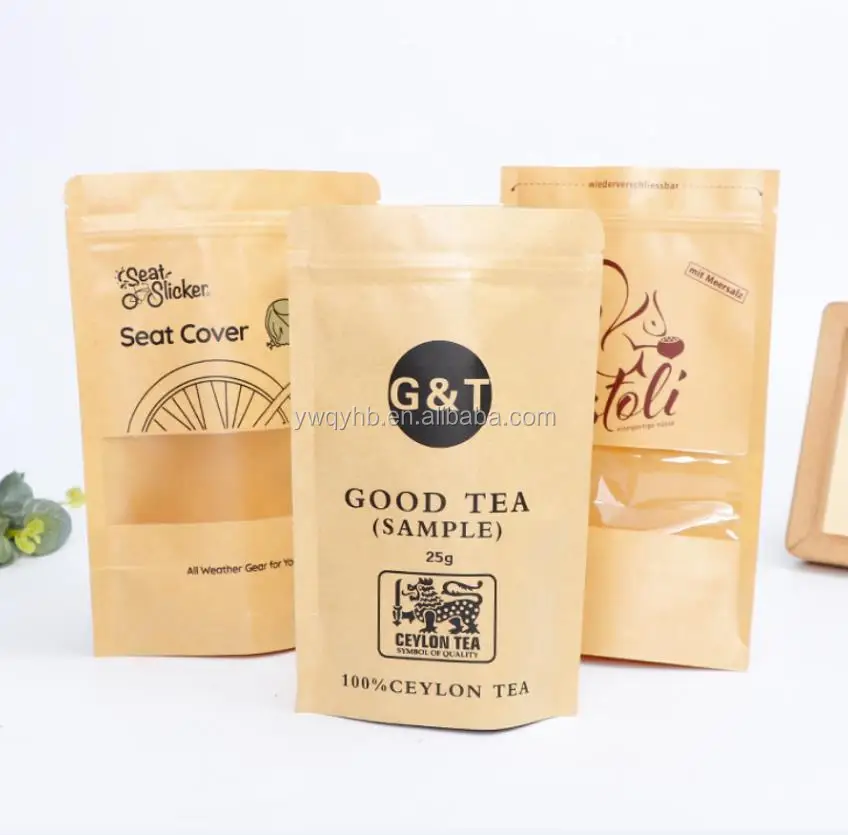 Термоизолированный пакет для упаковки пищевых продуктов на заказ, стоячий биоразлагаемый пакет из крафт-бумаги для чая