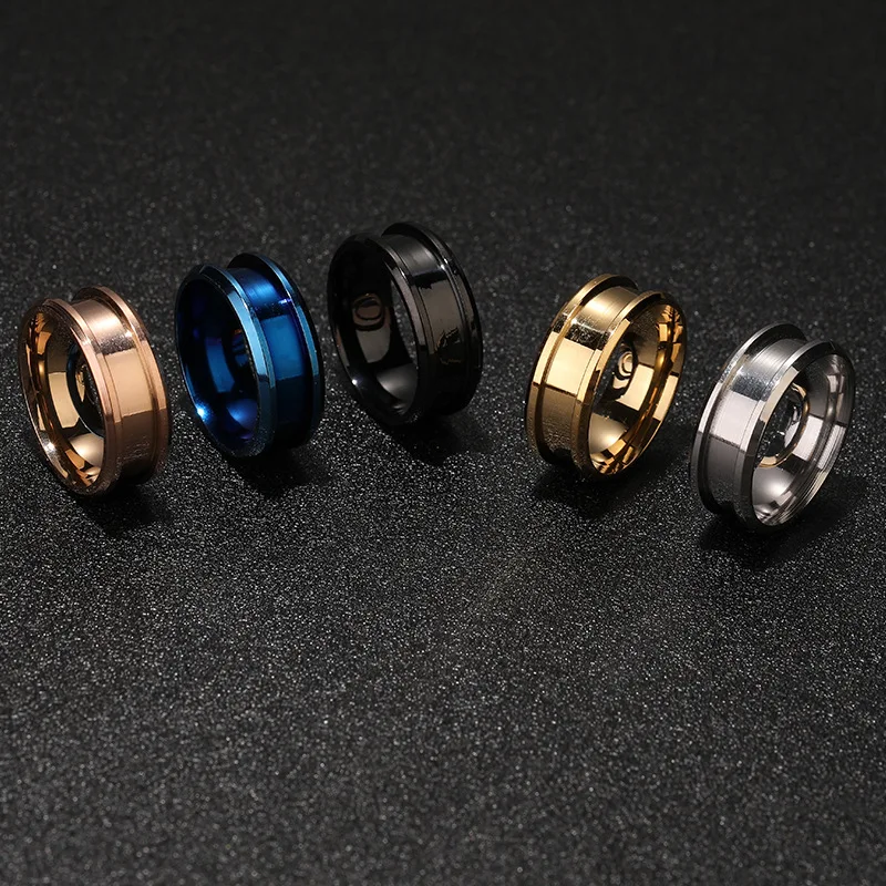 Stainless Steel Ring Non fading 8mm double beveled recessed billet dly Titanium Steel ring Gold jewelry accessories