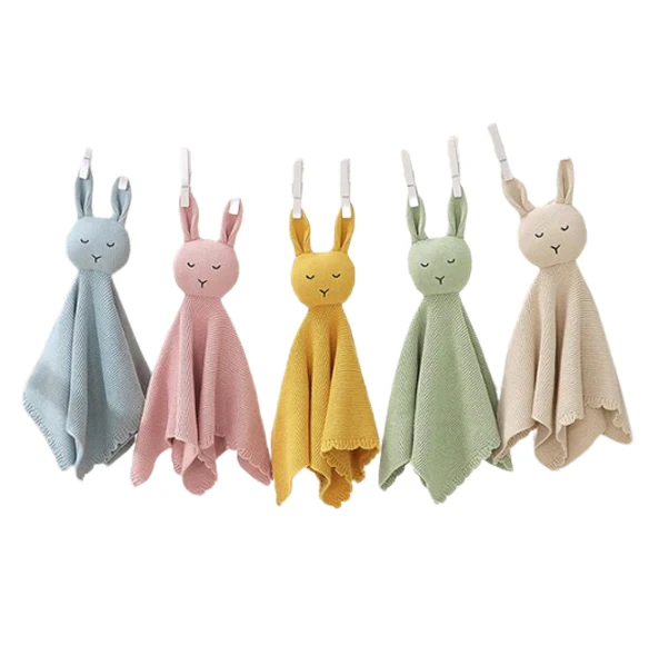 2023 Lovey Newborn Muslin Cotton Baby Knit Security Blanket Comforter Toy Baby Sleeping Soft Bunny Baby Comforter Toy Rabbit