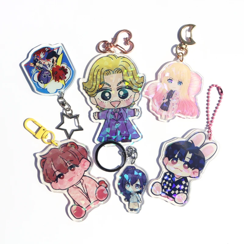 Wholesale personalized cartoon anime rainbow keychains designers cute custom clear acrylic keychain charms