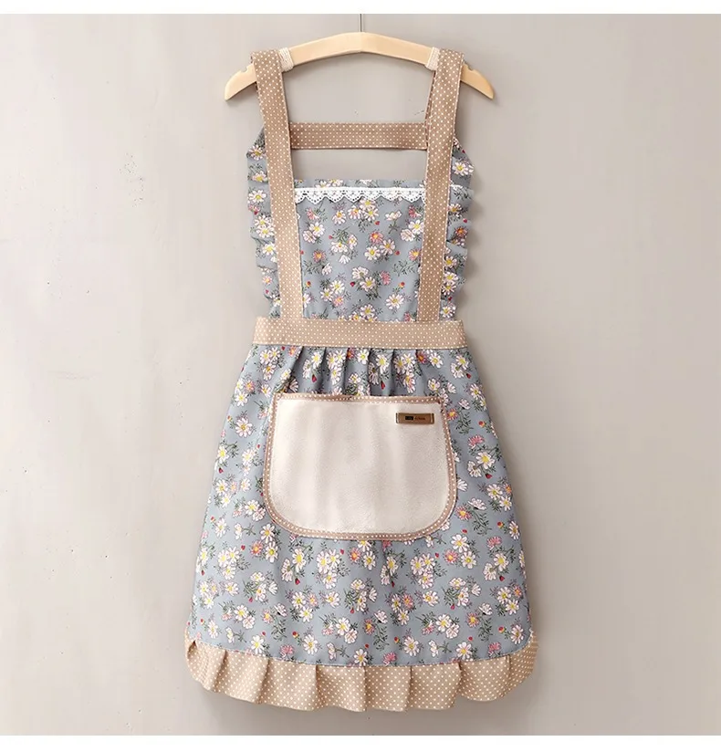 Hot Flower Pattern Fashion Floral Cotton Chef Cooking Cook Apron Bib with Pockets Ruffle Pinafore