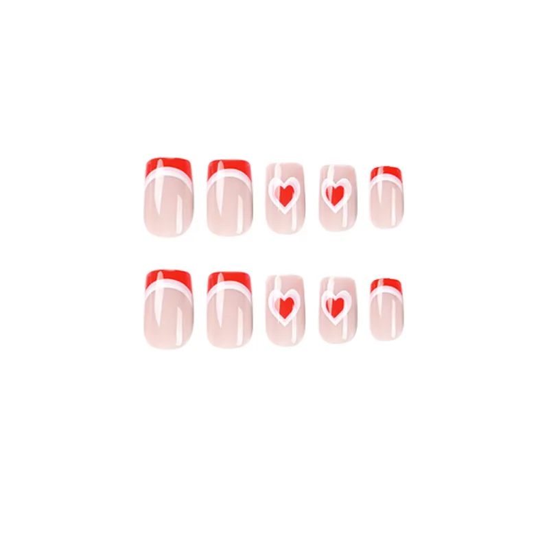 Wholesale Nail Supplies Short Fake Nails Tips French Manicure Heart Custom Press On Nail