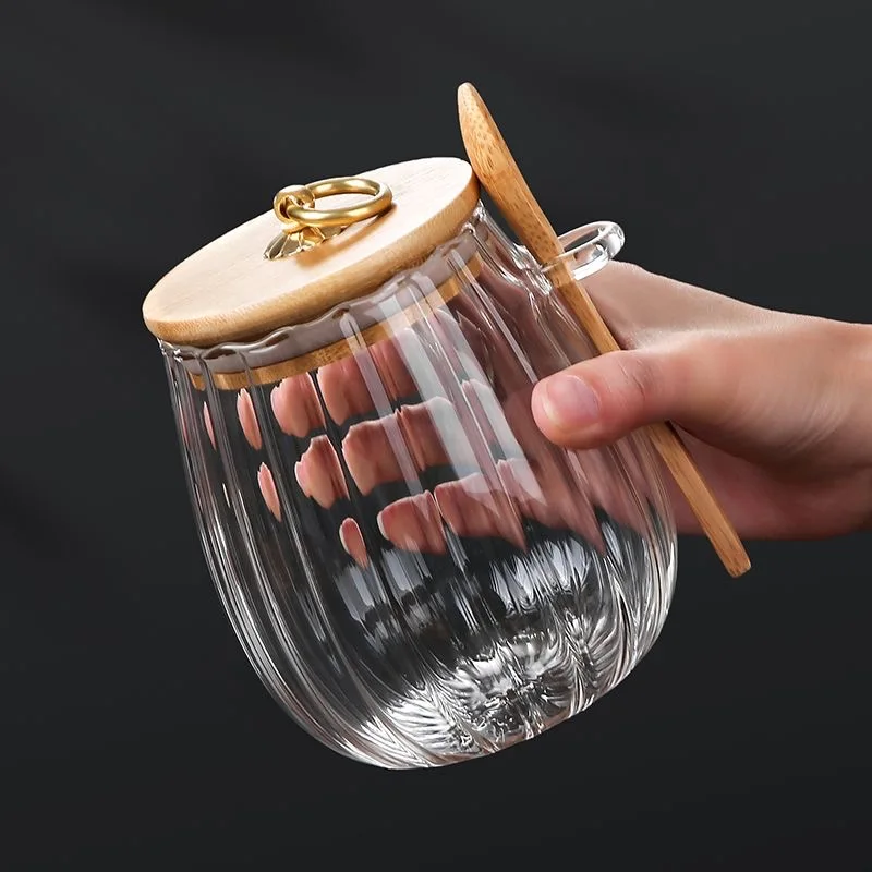 2024Wholesale Kitchen Glass Jar Glass Spice Jar Bamboo Wooden Lid Food Storage Container With Spoon