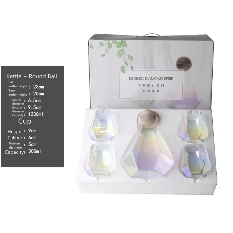 Hensin Luxury Diamond  Home With Handle Glass Drinking Family Tea Cups Glass Water Kettle Set For Guests