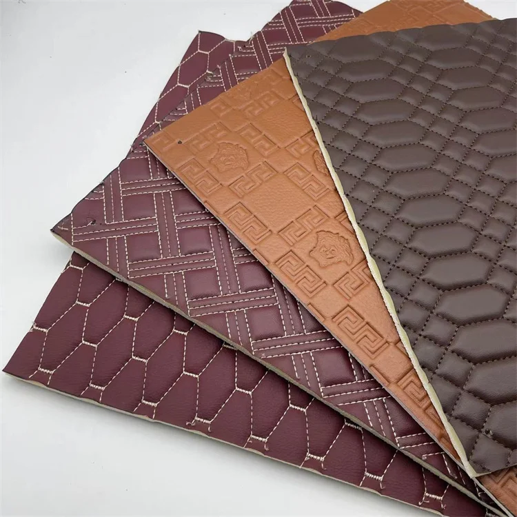 Embroidery quilted ECO Friendly Recycled PVC Faux Leather Fabric for Car Seat Cover