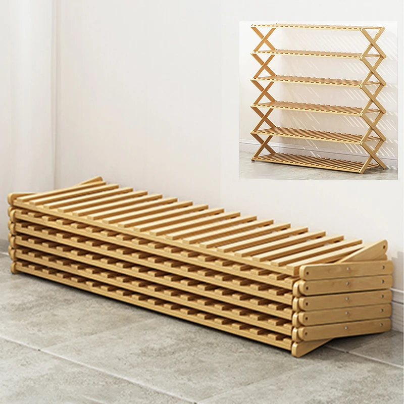 Multifunctional Folding Bamboo Shoe Rack Shoe Storage Stand Hallway Portable No Assembly Bamboo Shoe Rack