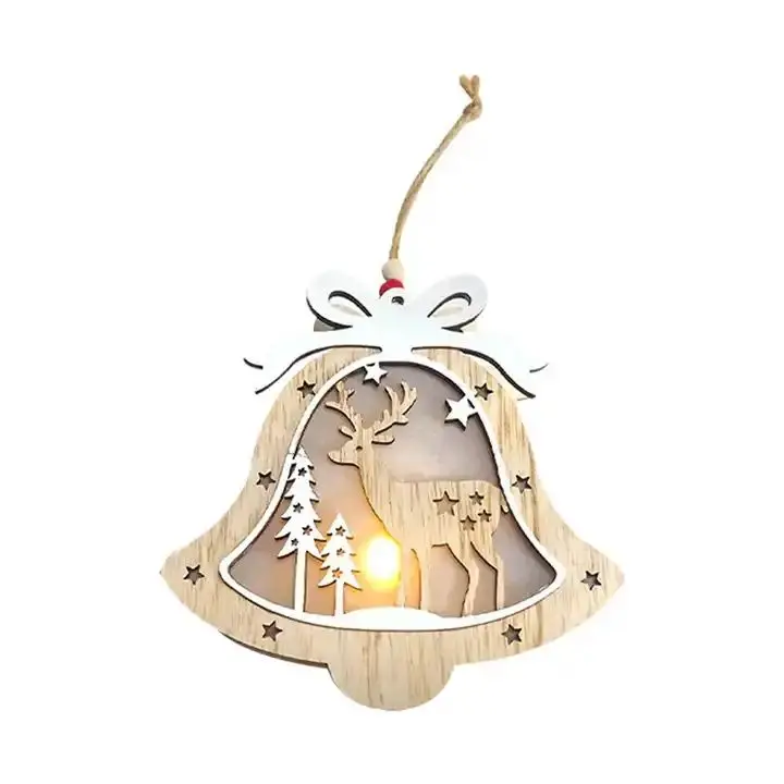 Beautiful Luminous Christmas Family Atmosphere Decorations Xmas Tree Christmas Ornaments Wooden Farmhouse Hanging Crafts