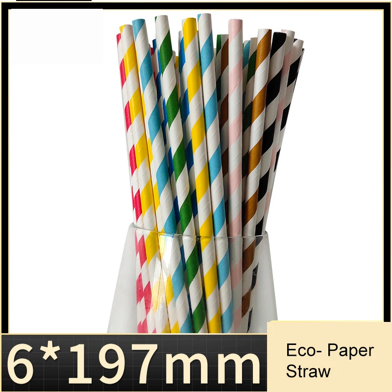 Eco Friendly Drink Tubes Cocktail Paper Jumbo Straw Black Stripe Equipment For Happy Birthday Party Bubble Boba Tea Drinks