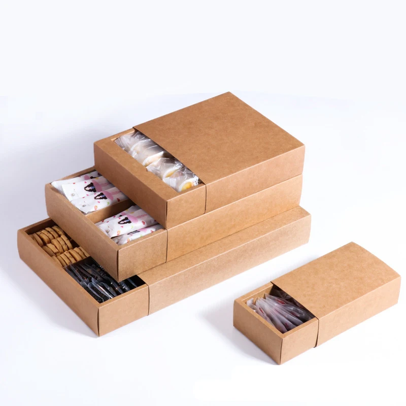 High Quality Eco Friendly Food Grade Brown Drawer Sliding Kraft Paper Cookies Gift Product Packaging Box
