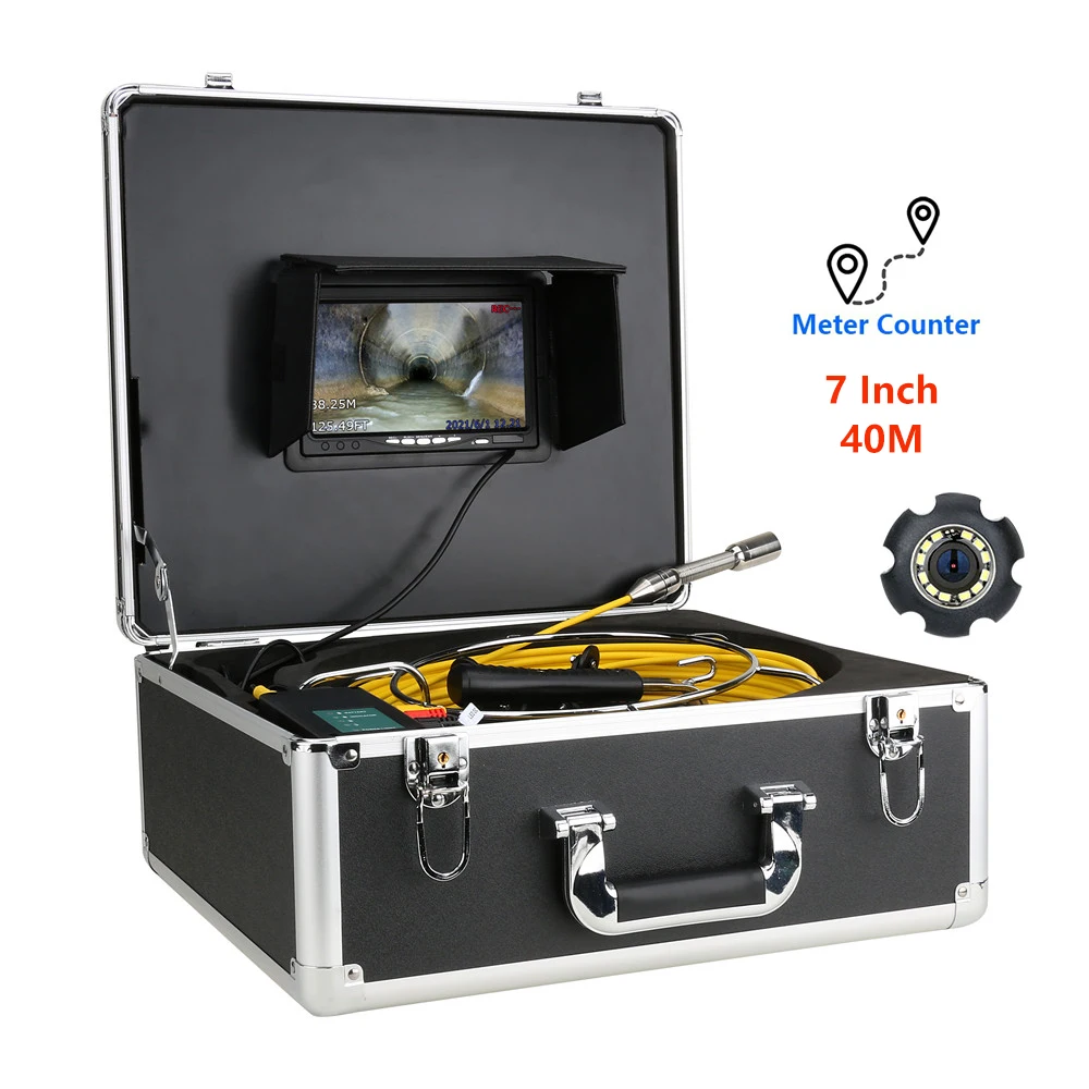 7 Inch 40M Cable with Meter Counter Sewer Pipe Inspection Camera 1000TVL IP68 Drain Sewer Pipeline Industrial Endoscope System