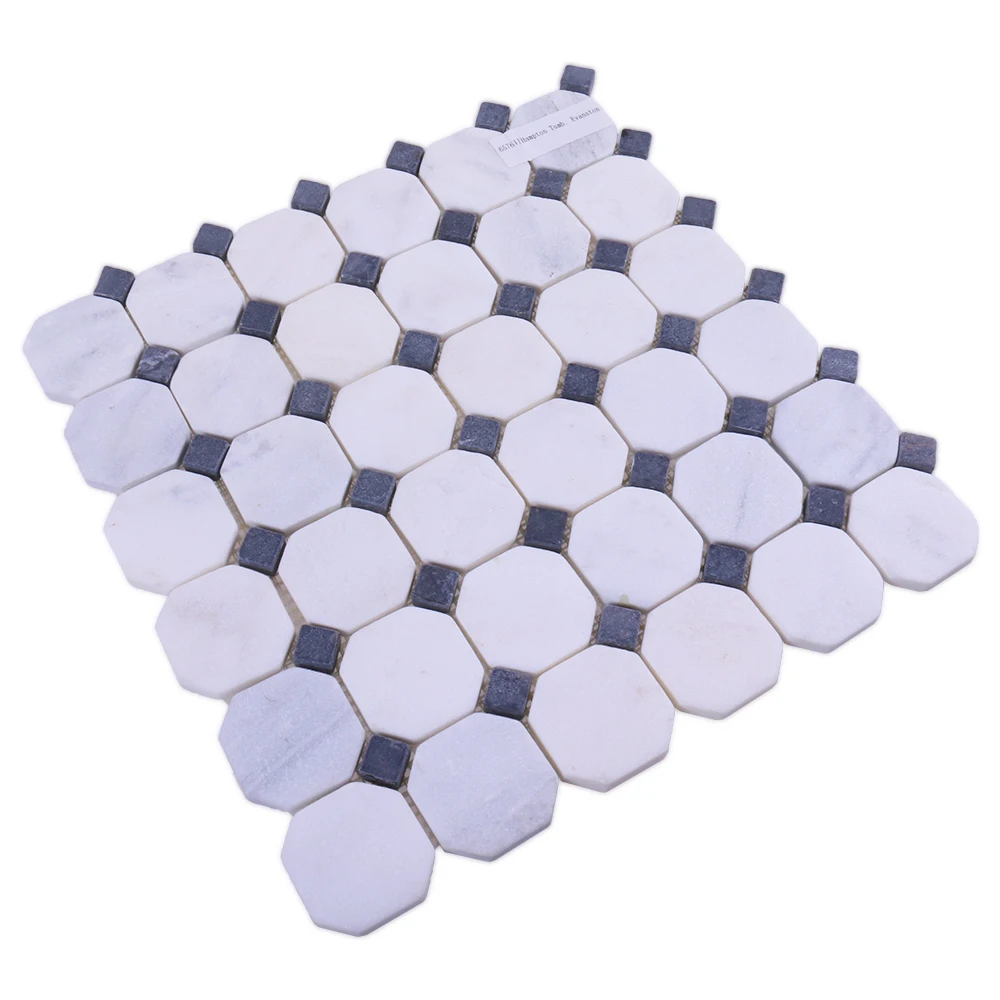 White marble nero marquina waterjet mosaic tile characteristics octagon stone mosaic for bathroom floor decorative wall