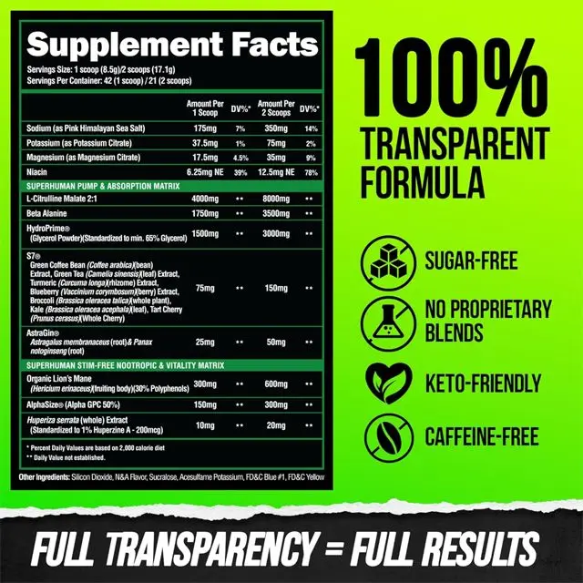 Pre Workout Powder Nootropic Caffeine & Stim-Free Supplement, Nitric Oxide Booster, Muscle Gainer, Energy & Focus OEM