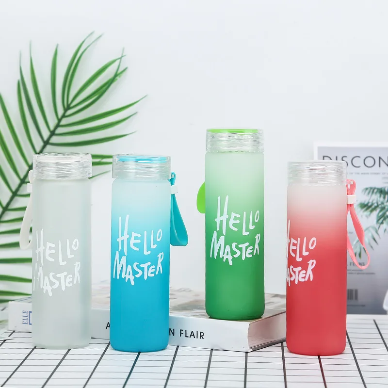 400ml/450ml Portable Design Self Cleaning  Frosted Borosilicate Glass Drinking Water Bottle Outdoor