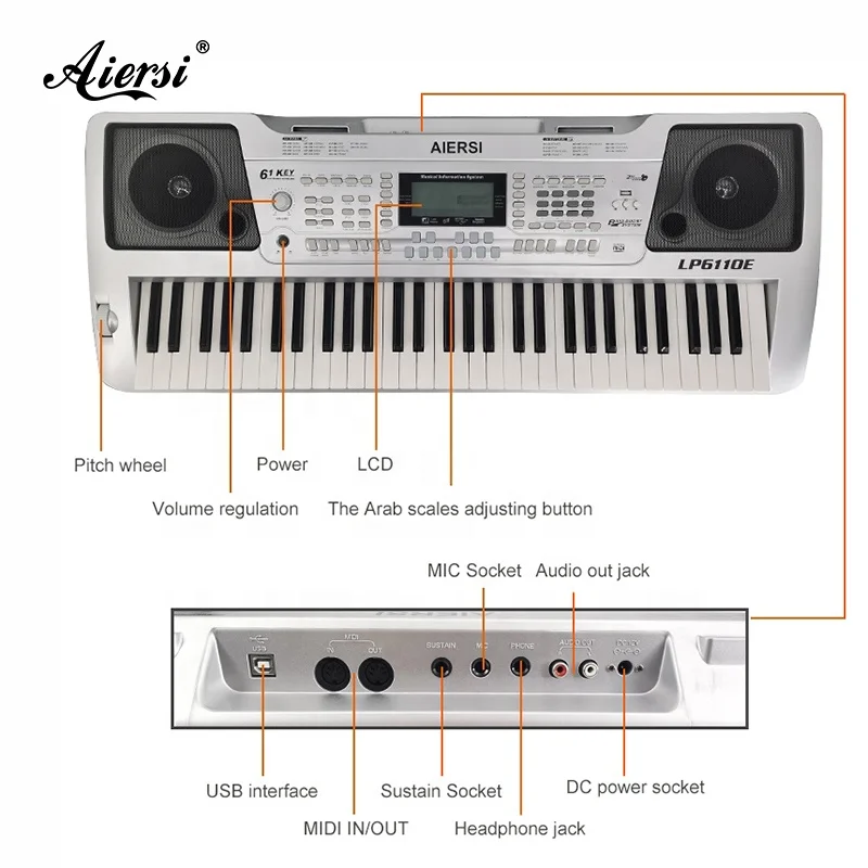 Aiersi brand 61 key Basic Arranger Keyboard Arabic style electronic organ USB MIDI multifunction piano keyboard