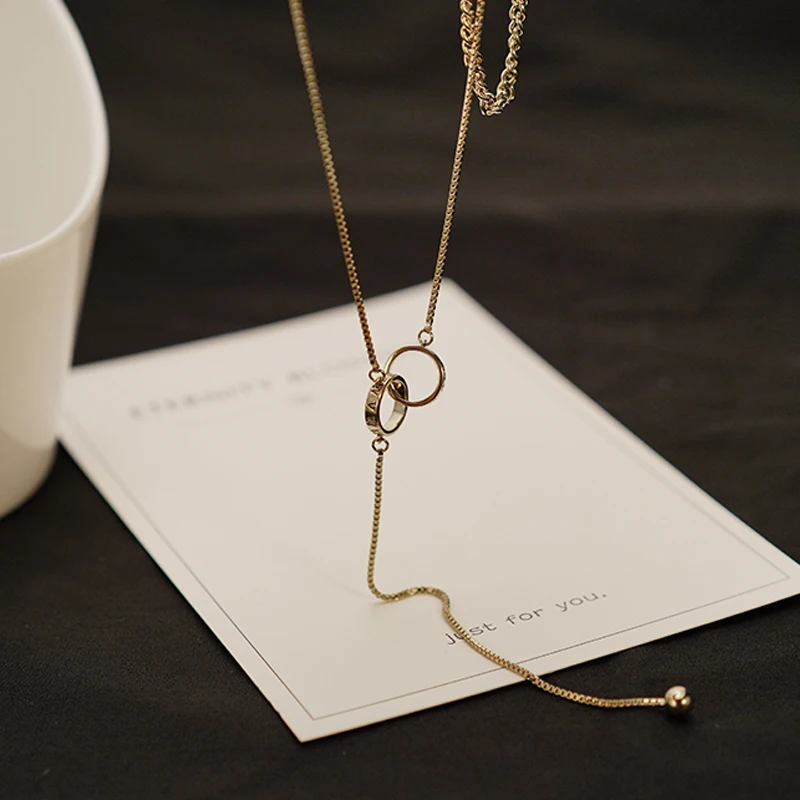 2 Layered Choker Set Coffee Gold Plated Brass Jewelry Engraved Roman Numerals Ring Necklace