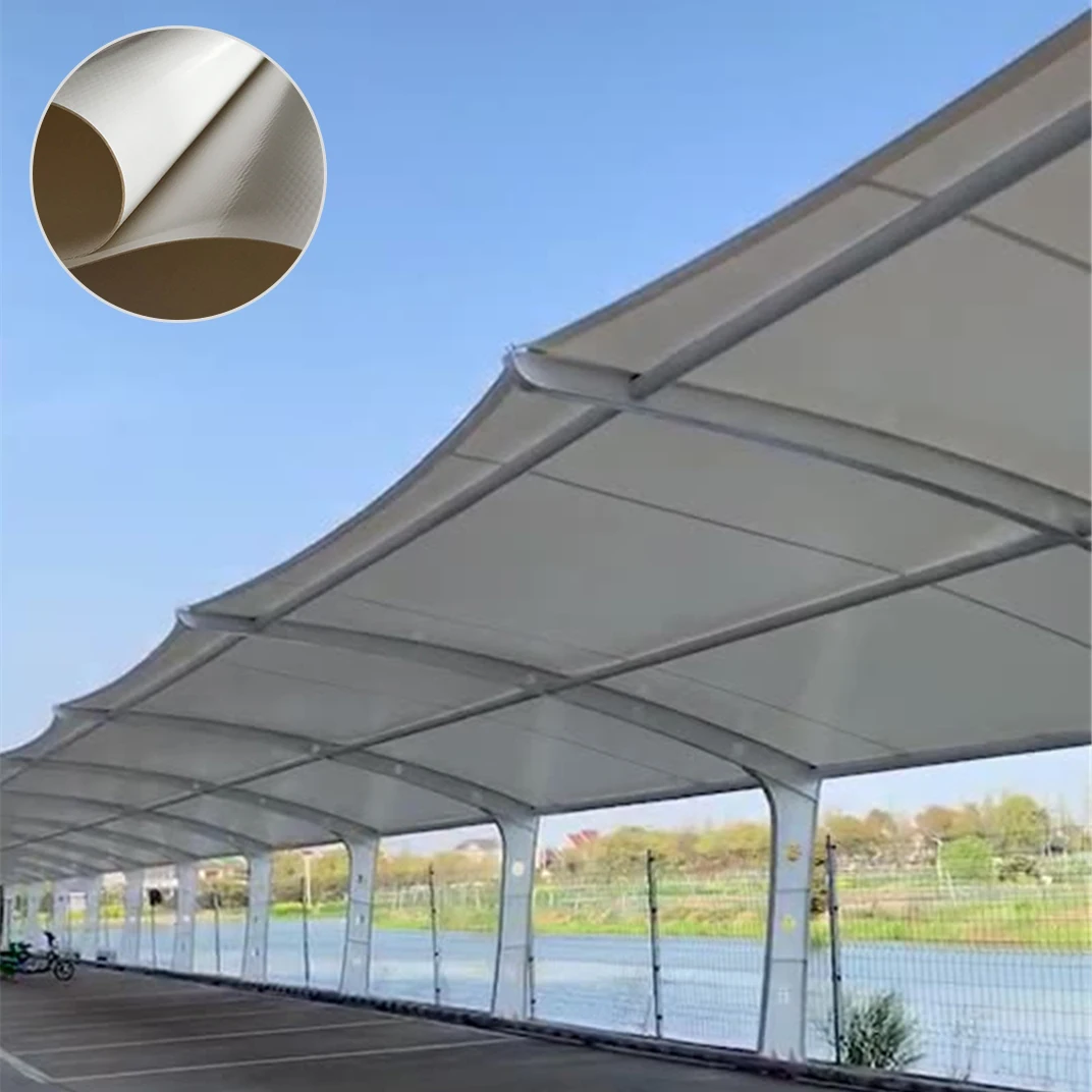 PVC Tensile Fabric Structure Shelter Membrane Fabric 900gms 950gsm 1050gsm FR  White PVC Tarpaulin PVDF Acrylic Lacquering 1300D