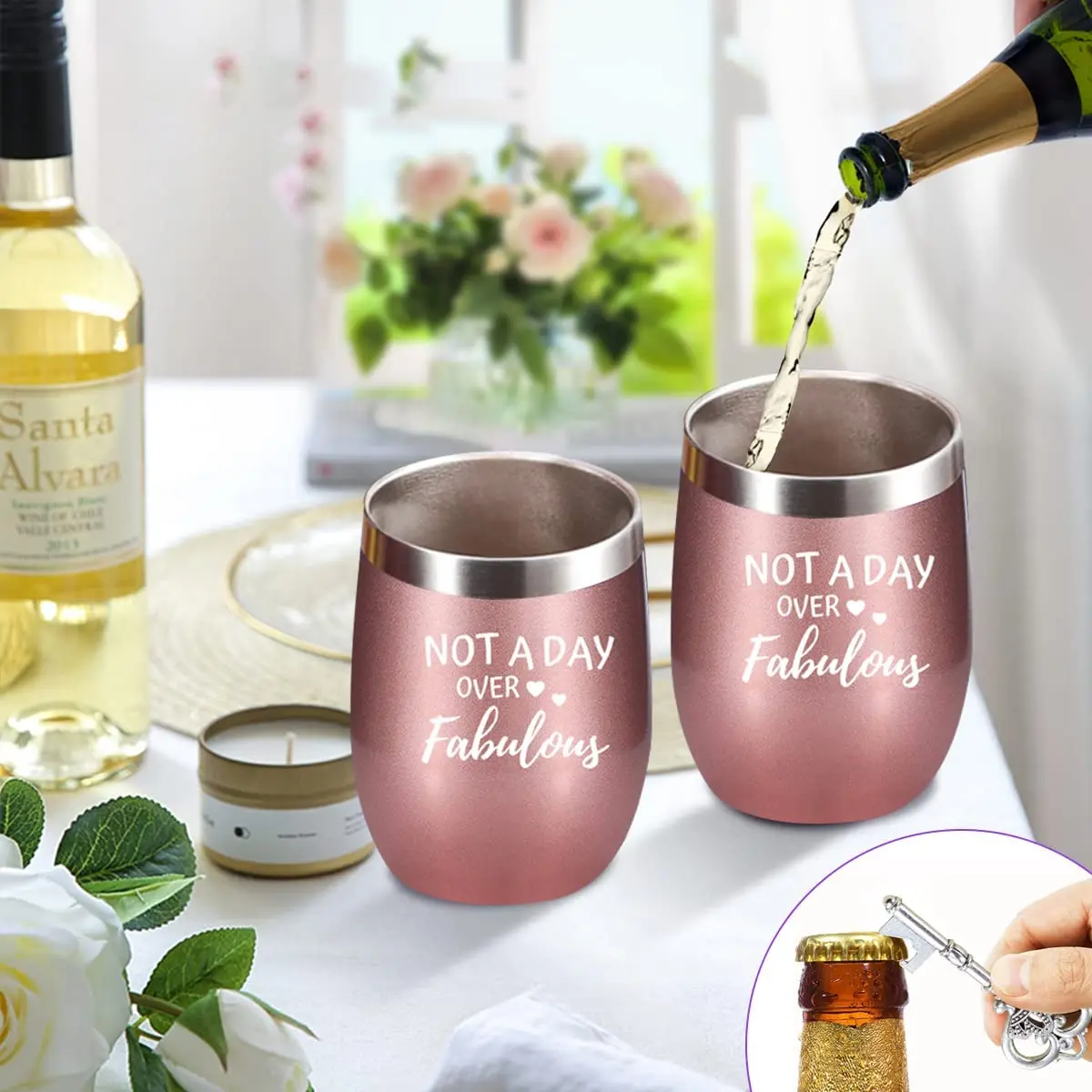 Stainless Steel Unbreakable Wine Glasses - 14 Ounce Set of 4 Wineglasses  Premium-Grade 18/8 Stainless Steel Red & White Stemles