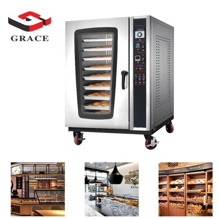 Commercial Bakery Equipment Digital Panel 10 Trays Hot Air Gas Convection Oven