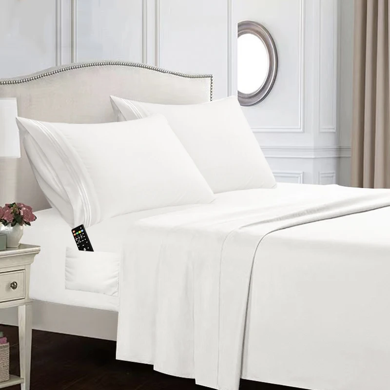 Fast Delivery 8 Pieces/Box 100% Polyester Oversized Soft Solid Color Bed Sheet Pillowcase 4 Piece Set