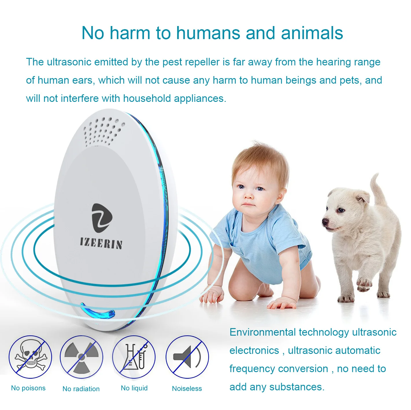 Direct factory white color Insert deterrent US/UK/EU plug in ultrasonic pest insect mosquito repellent