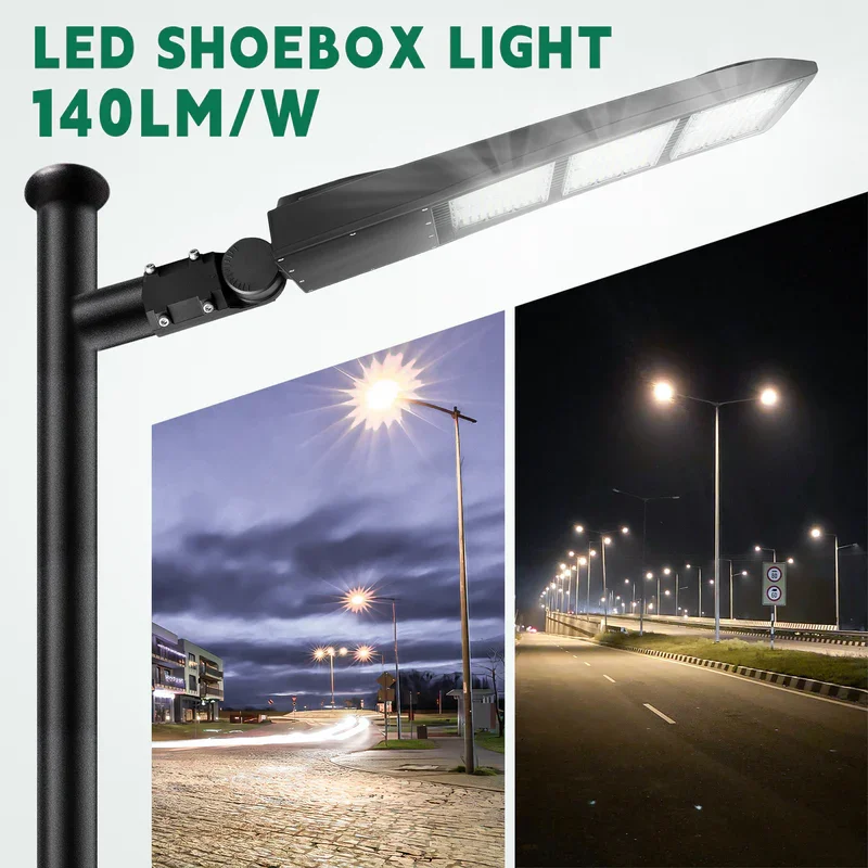 450W High Power LED Parking Lot Shoebox Light 100W 5000K Daylight 1-10V Dimm Commercial Street Security Light DLC UL Approved