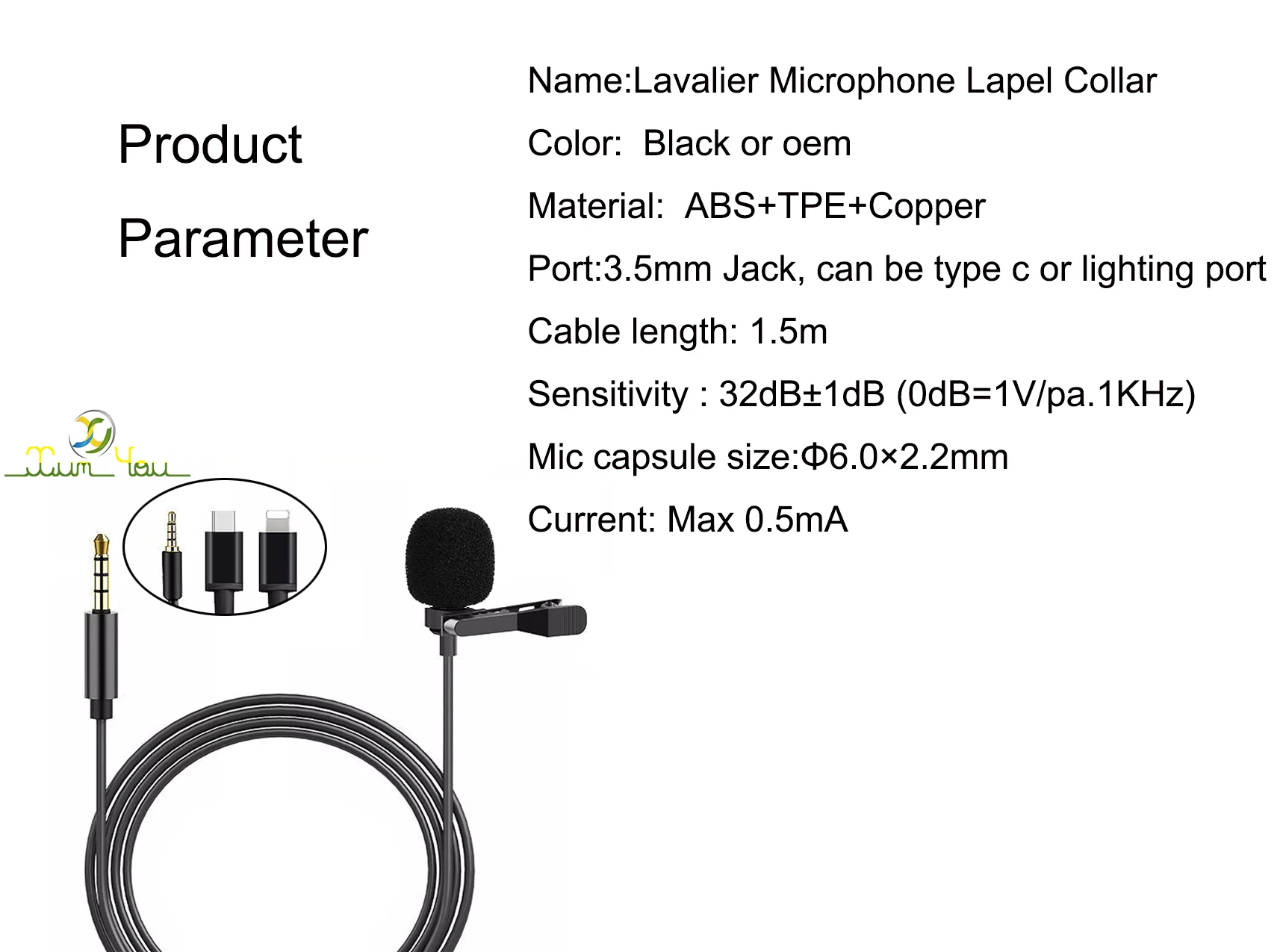 Lavalier Microphone Lighting Type C 3.5mm Jack Interface Mic Recording Lapel Collar Stylish Mini Throat Microphone