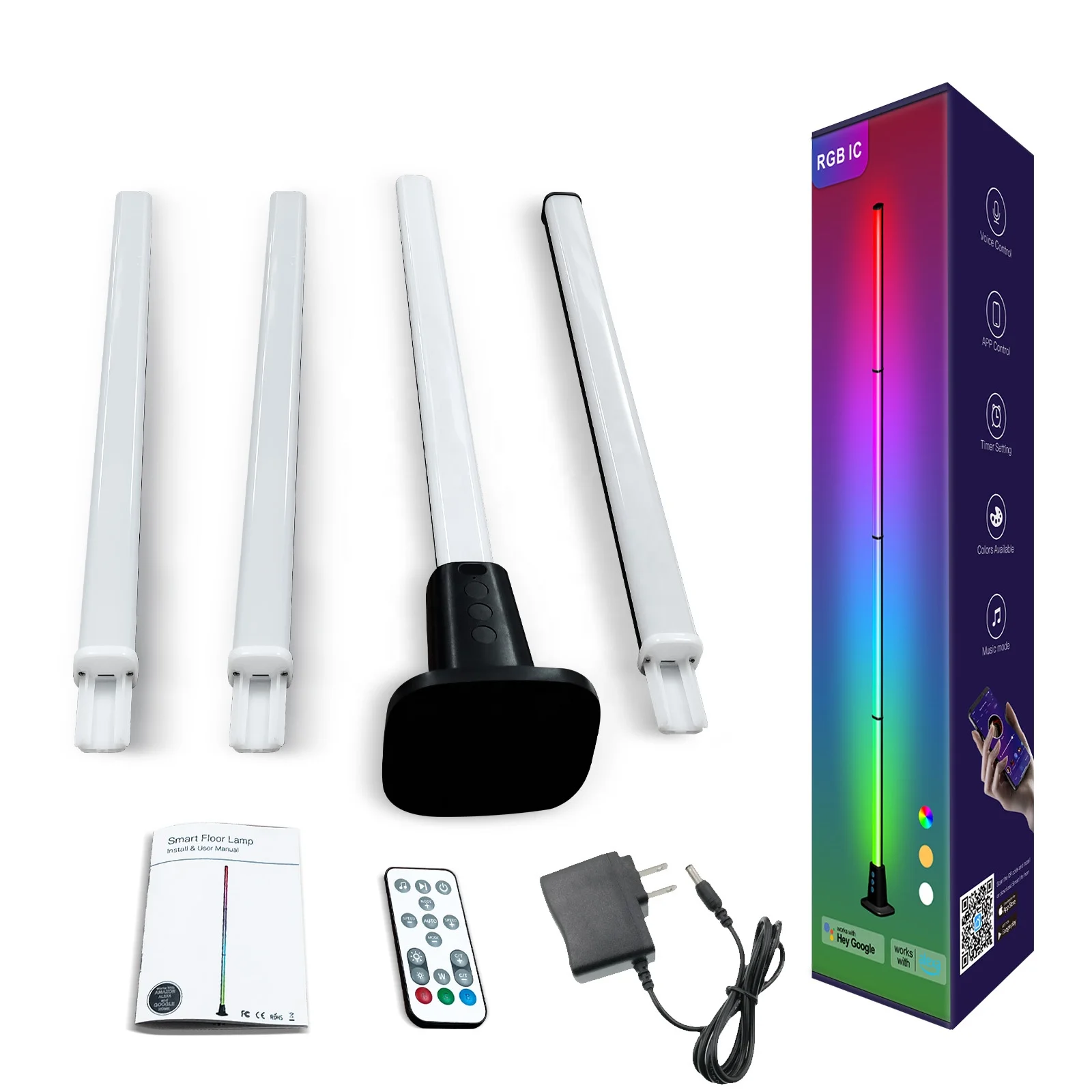 Multicolored Smart Wifi Alexa Tuya Standing Led Decoration Corner Lamp Modern Vertical Color Changing RGB Light Floor Lamp