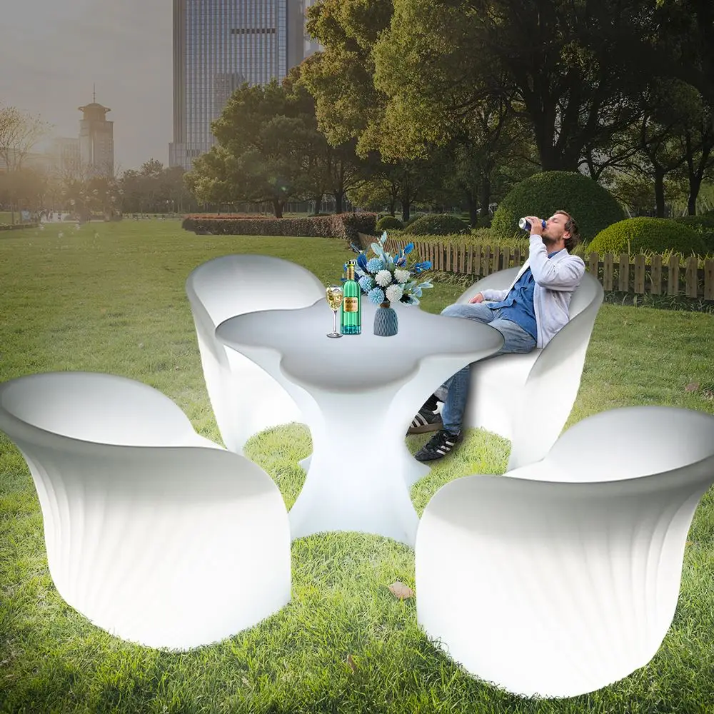 Remote Controlled LED Illuminated Plastic Patio Swing Chair Bar Table for Outdoor Events and Furniture
