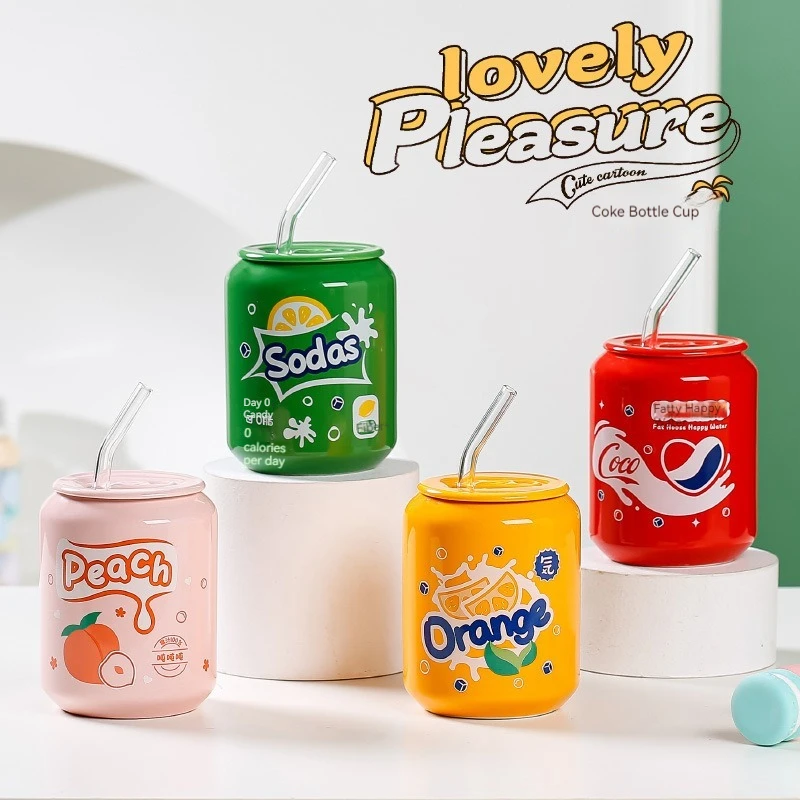 420ml Special Custom Promotional Gifts Cups for Juice Milk Coffee Drink with Straw Cola Shape Ceramic Mug