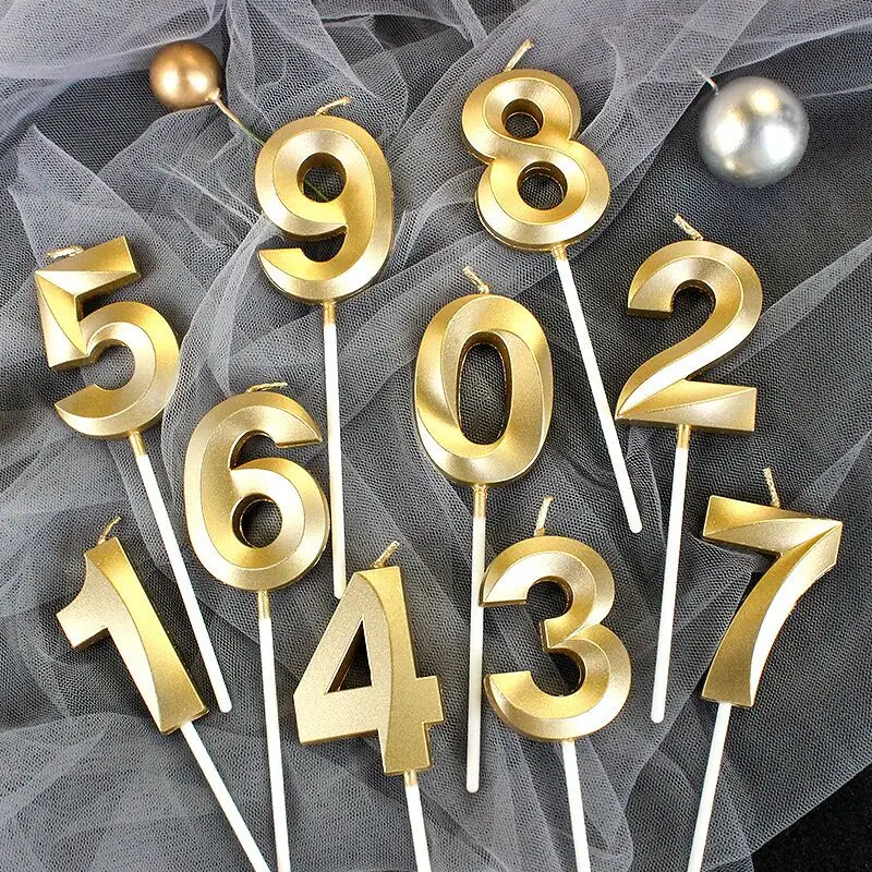 Custom Kids Birthday Cake Number Candles Diamond Face Gold Shell Number 0 to 9 Party Decorations Paraffin Wax Material