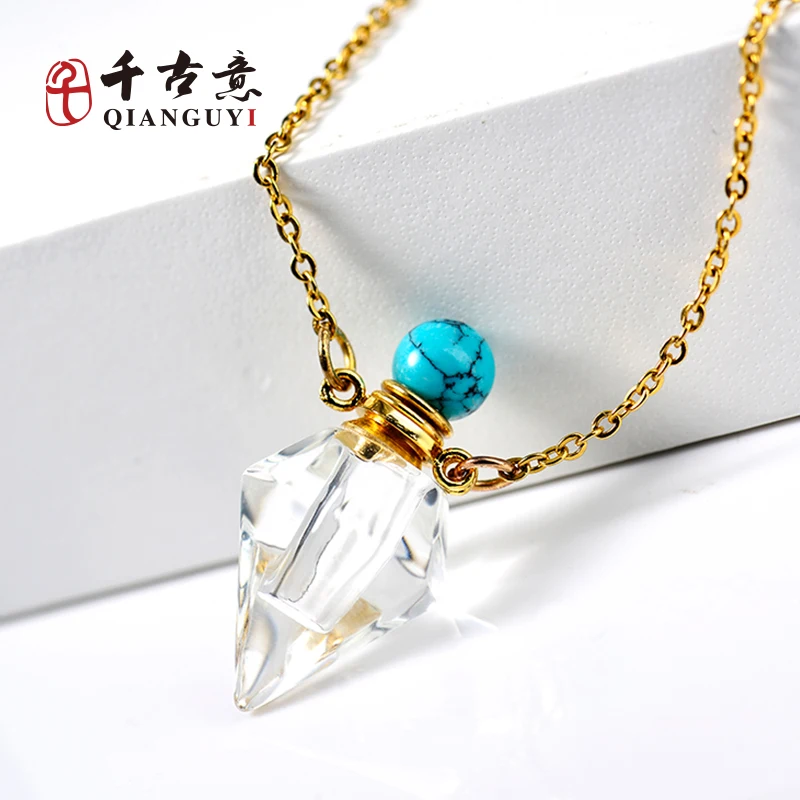 45cm Stainless steel Chain Kallaite Coral Stone Beads  Essential Oil Bottle Perfume Necklace