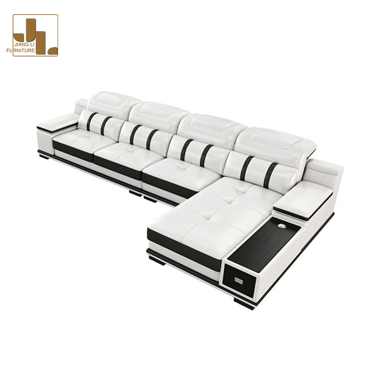 Luxury L Shape White Leather Sofa Modern Design Multifunctional Hotel Living Room 7 Seater Corner Sofa Furniture Set