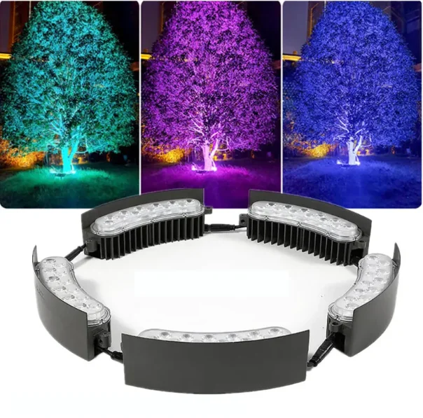 DMX outdoor RGB color palm tree ring light 18W IP65 waterproof park garden spotlight landscape pole post coconut hug tree lamp