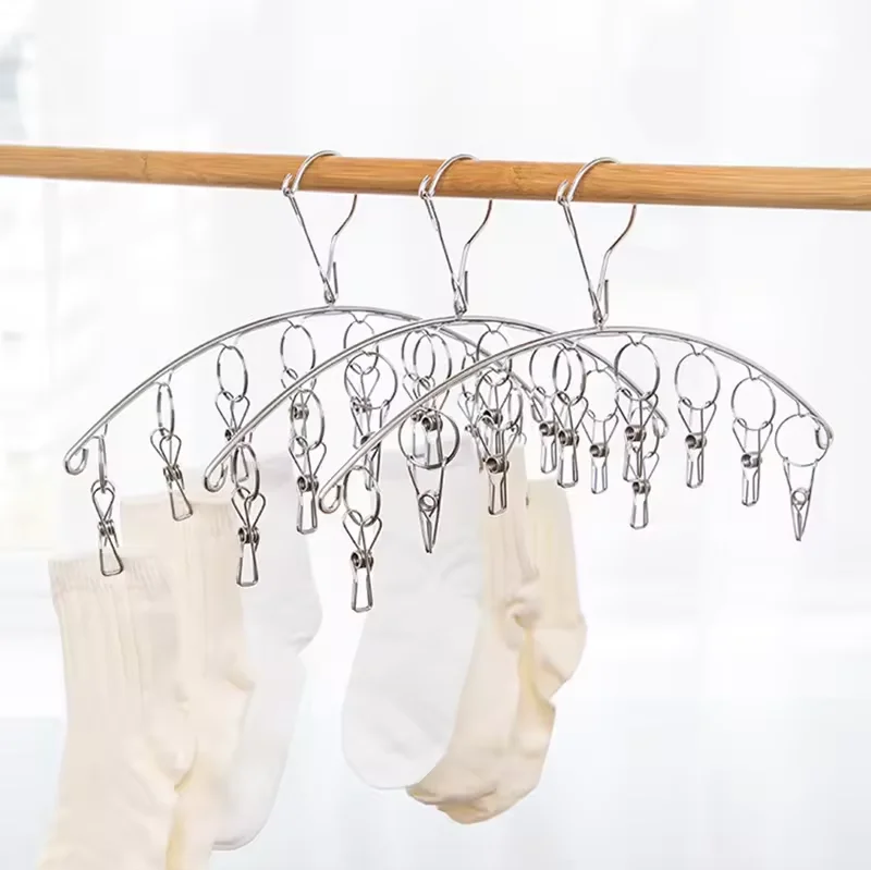 hot sales socks hanger with clips stainless steel clothes hanger sock drying hook scarf socks and underwear hanger
