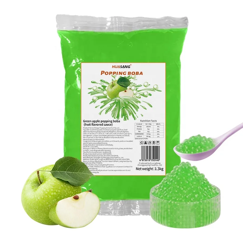 cheap green apple flavor instant fruit juice balls popping boba bursting pop pearl for drinks bubble tea ingredients