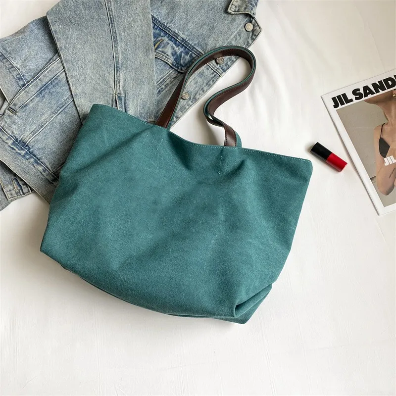 Solid large capacity custom logo beach bag high quality canvas bags portable shopping handbags