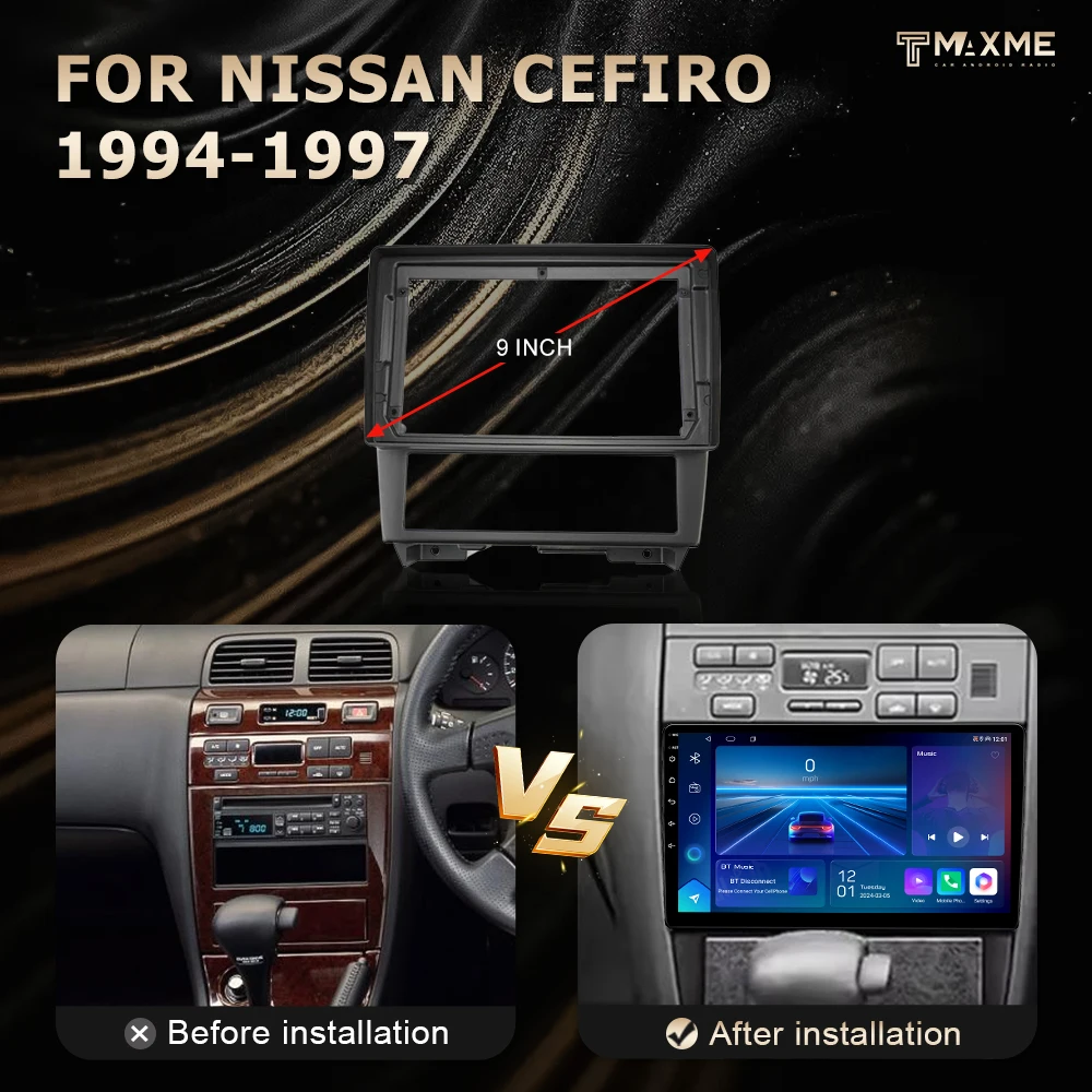 Maisimei Factory Wholesale Car DVD Frame FOR NISSAN CEFIRO Matten Black 1994-1997 With Cable 9 inch LHD RHD