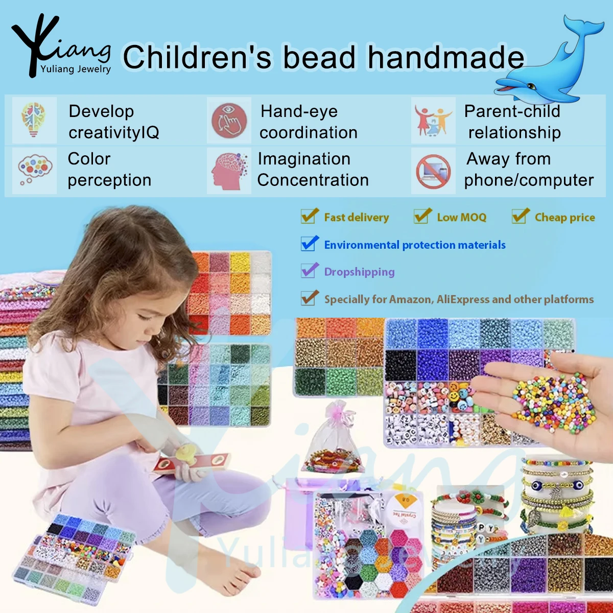 Customized Alphabet Jewelry Making Kit Kids Colorful 6mm 10mm Polymer Clay Glass Seed Beads Loose Ceramic Porcelain Beads