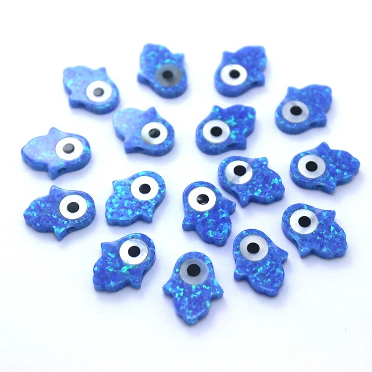 New Arrival Blue Synthetic Opal Hamsa Stone With Mop Eye For Necklace