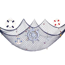 Home Wall Decorative Beach Style With Shipwheel Starfish Lifering Fish Netting Sets