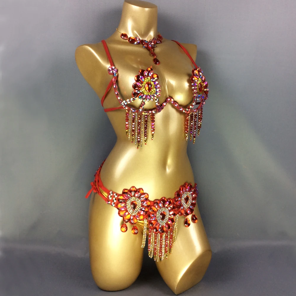 New Design Top Grade Sexy Women Belly Dance Samba Carnival Samba Carnival For Women Wire Bra & Belt stones Samba Suit