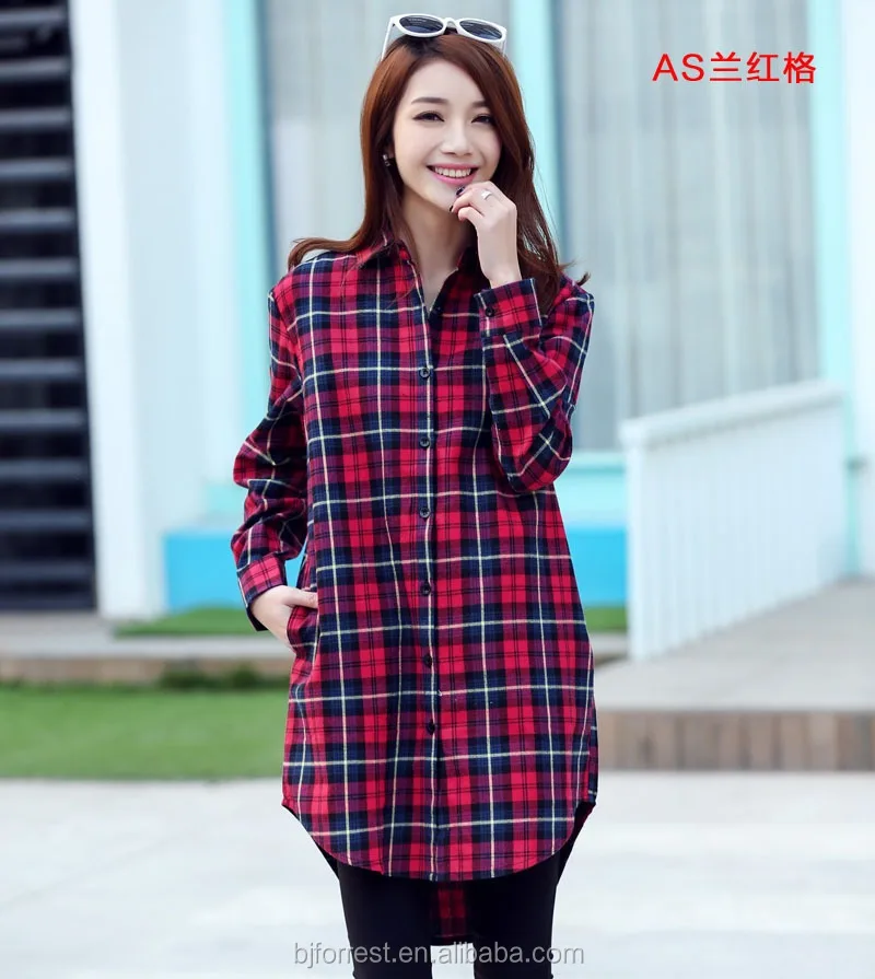 
2021 new 100% cotton flannel shirt women plaid shirts blouse 