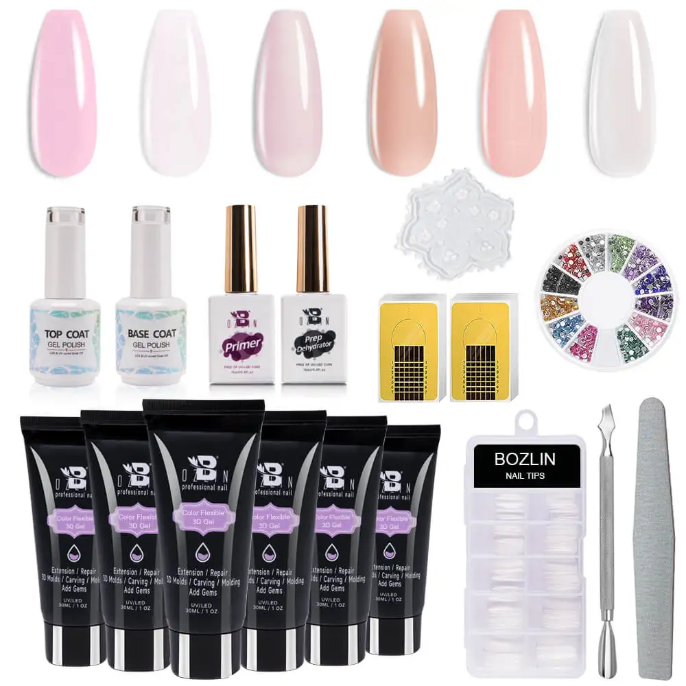 New Arrival BOZLIN 30ml 36 Colors Non Stick Hand Poly Nail Acryl Builder Extension Gel Nail Kit Set