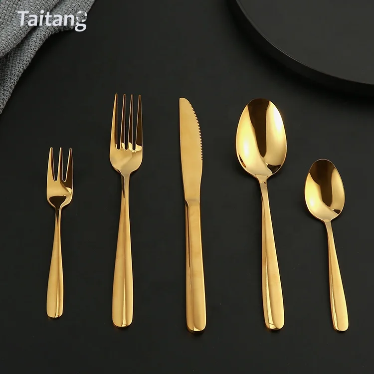 Hotel Restaurant 304 Spoon Fork Knife Gold Flatware, Wedding Stainless Steel Cutlery Flatware Set