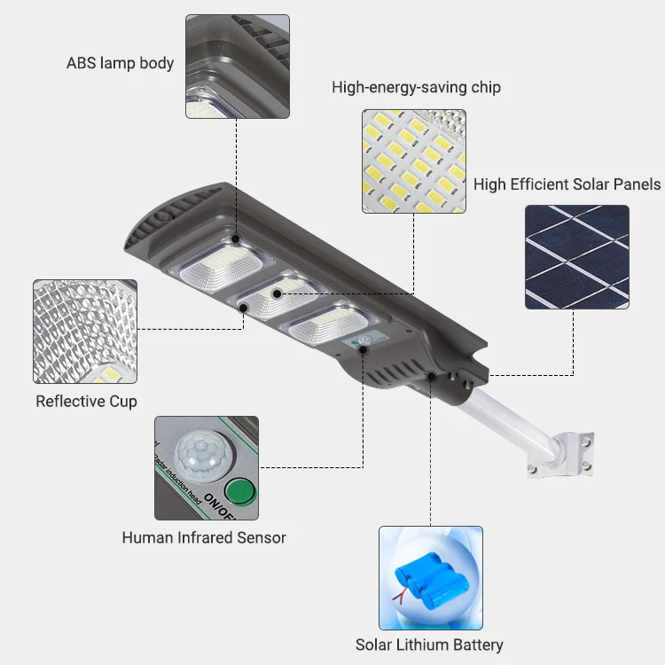 Wholesale ABS Ip65 Waterproof Outdoor Solar Lamp 30w 60w 90w 120w All In One Integrated Solar Led Street Light