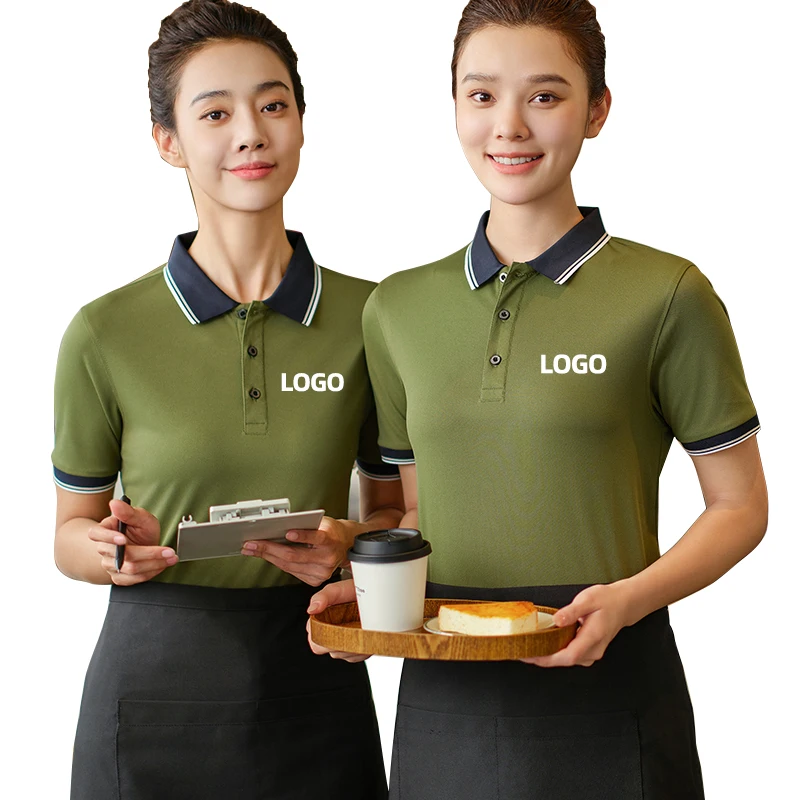 Customized Kitchen Restaurant Staff Uniform Waiter and Waitress Uniform Design Custom Embroidered Shirt