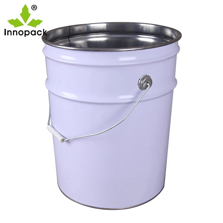 Nestable white empty 5 Gallon Steel Pail stackable durable 26 gauge steel 5 Gallon pails with lid for space saving storage