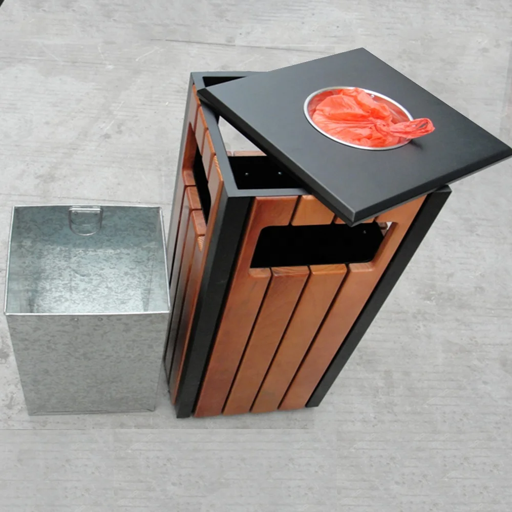 Outdoor commercial garbage bin and  park rubbish bin wood ashtray dustbin for community