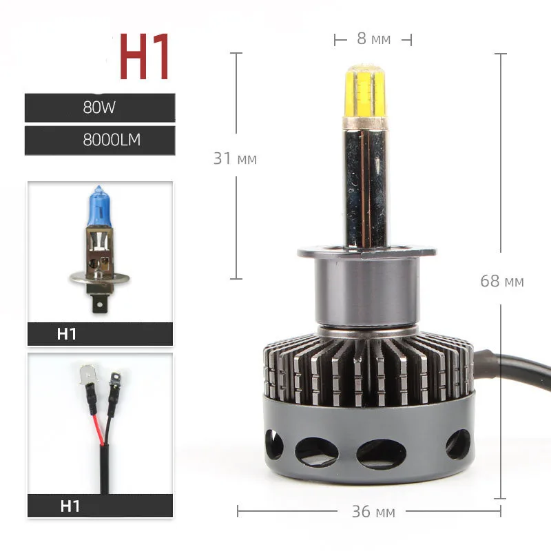 H1 H3 H7 360° 6 Sides D2h LED Headlights 4300K 6000K Headlamp with Fender Flares Modified 360 Degree Spotlight Cars